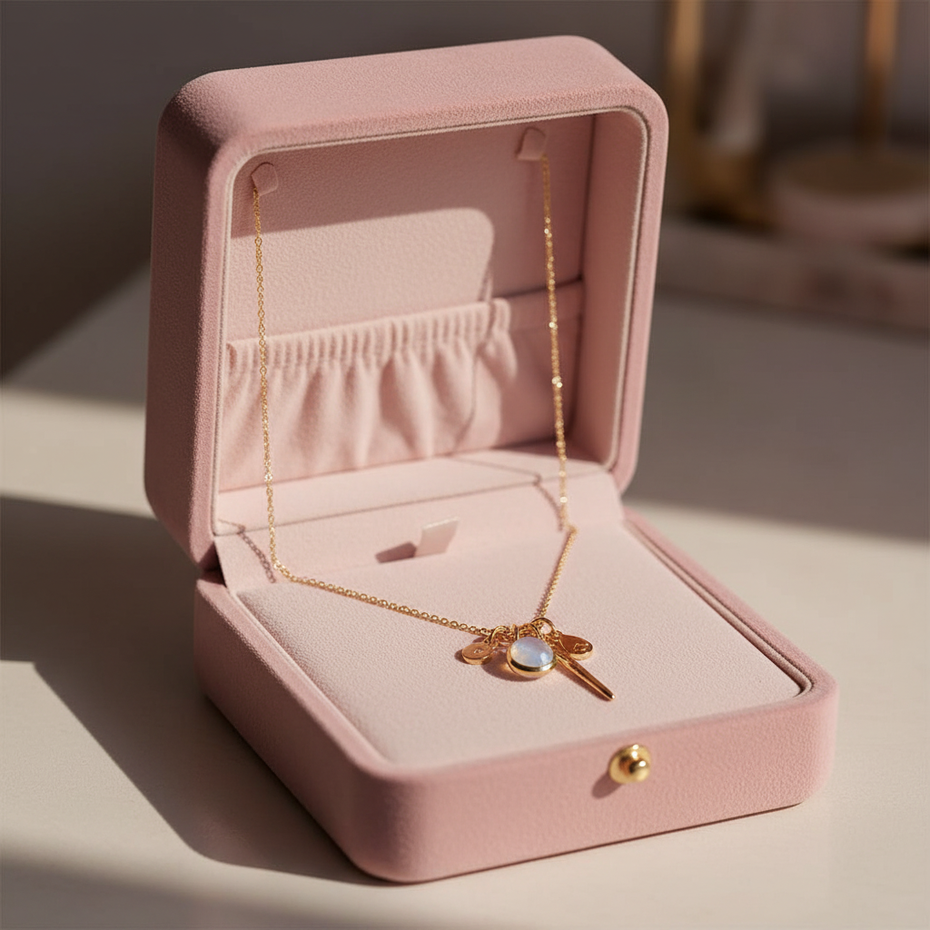 14 Karat Gold Plated Sterling Silver Charm Drop Necklace, Rainbow Moonstone, CZ Accents, Hammered Disks, 26 Inch Chain