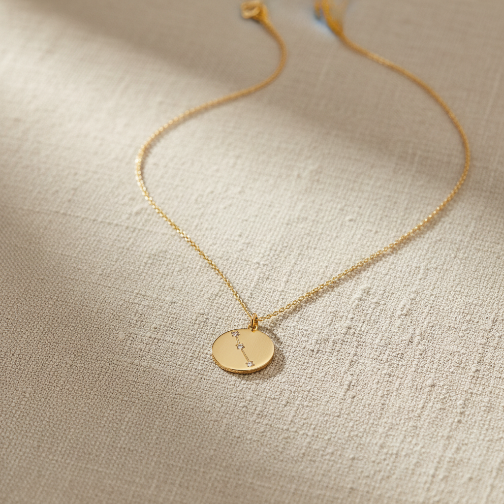 Cosmic Constellations Aries Zodiac Sign Coin Necklace, 16 Inch Chain with 2 Inch Extender, Celestial Jewelry