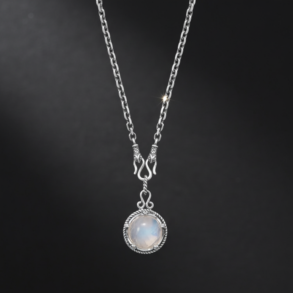 Reversible Necklace - Sterling Silver Lapis and Rainbow Moonstone Pendant