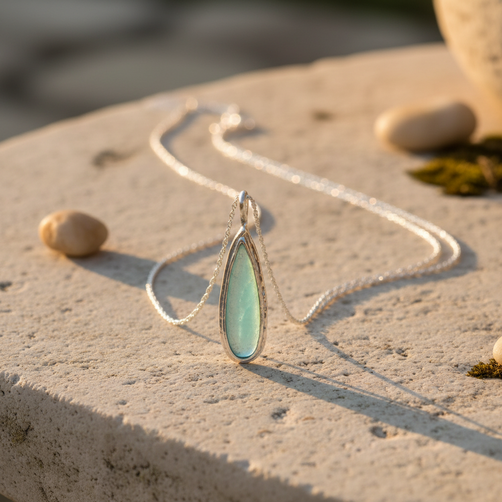 Ancient Roman Glass Pear Drop Necklace 925 Sterling Silver 11.5x45mm 18 Inch