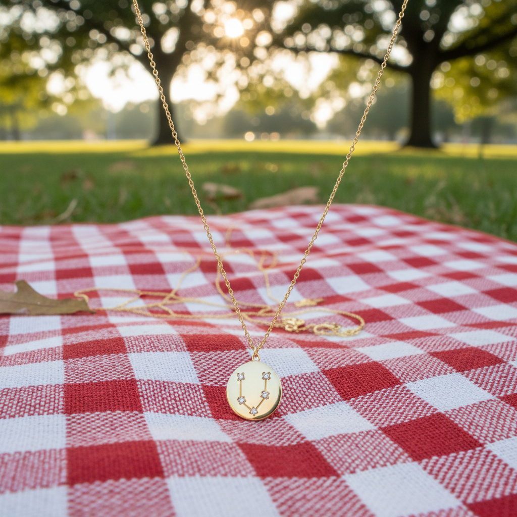 Pisces Zodiac Constellation Necklace, 16 Inch Chain with 2 Inch Extension, Celestial Astrology Coin Pendant