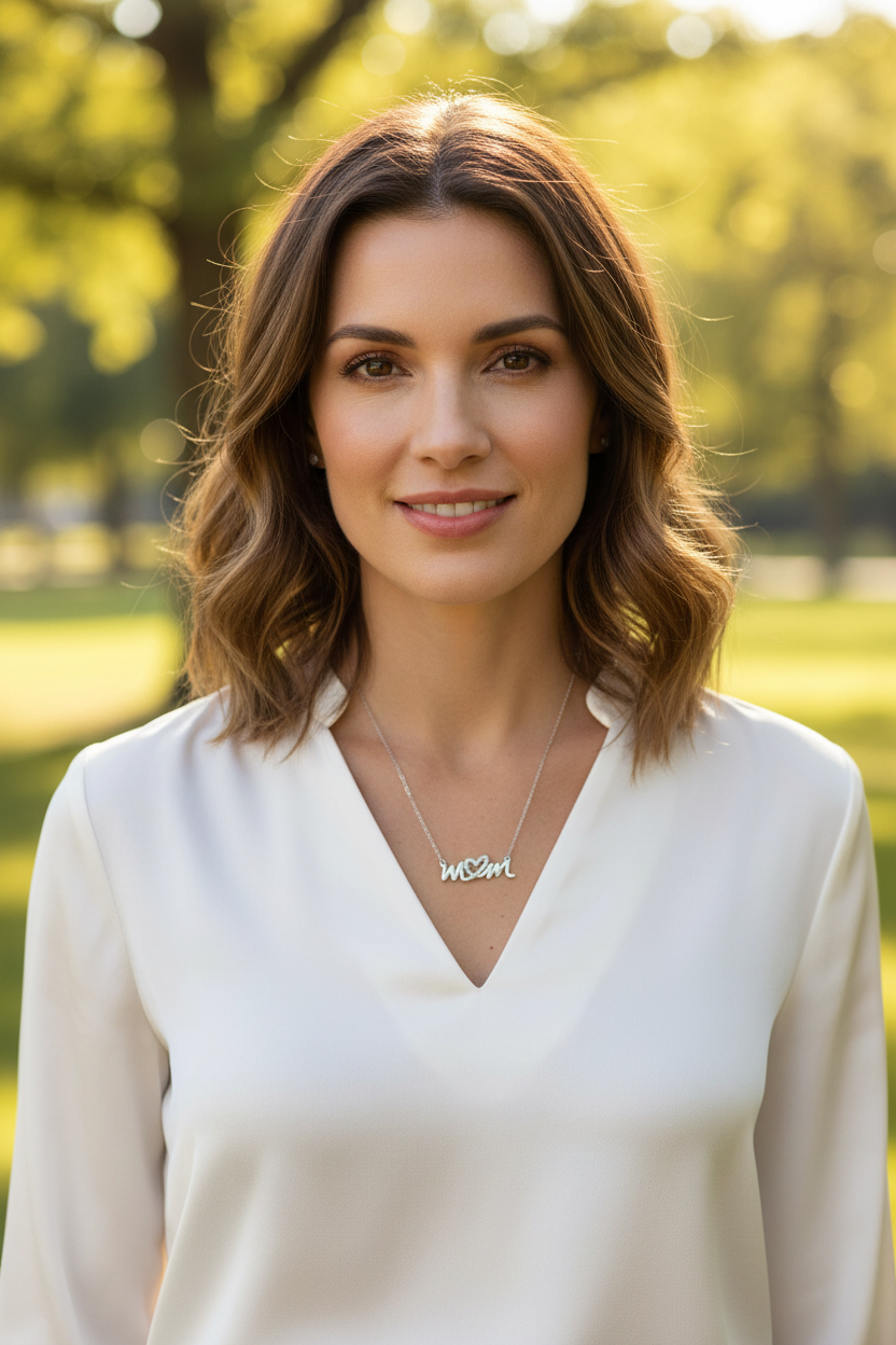 Sterling Silver CZ Heart Mom Necklace, 16 Inch Chain with 2 Inch Extender, Spring Ring Closure