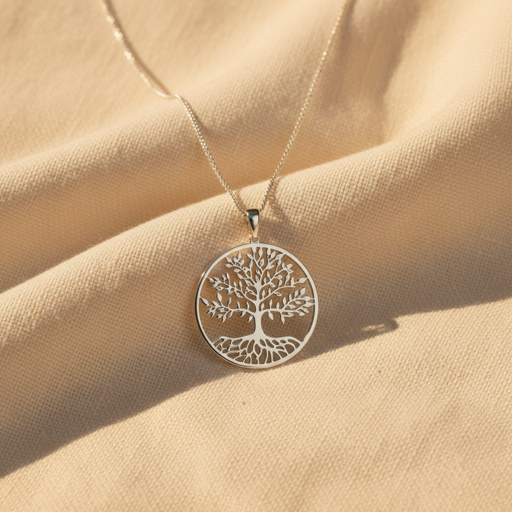 Tree of Life Necklace Rhodium 925 Sterling Silver 35mm Made in Italy 16+2