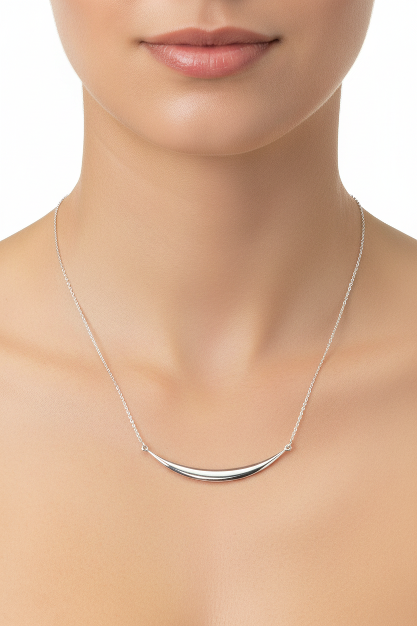 Crescent Necklace 925 Sterling Silver 50mm Adjustable Up To 19.5 Inch