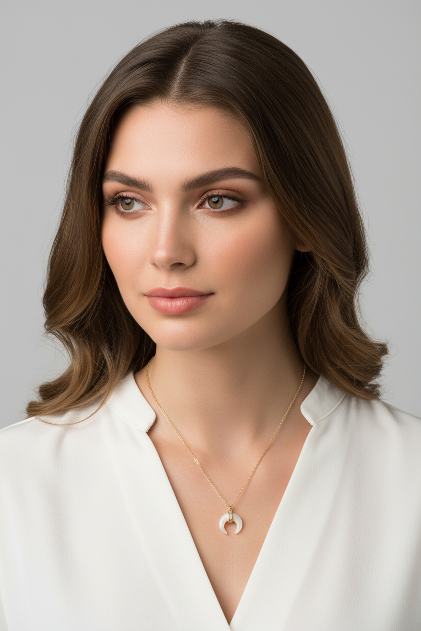 Mother of Pearl Necklace - 14K Gold Plated Sterling Silver Crescent Pendant