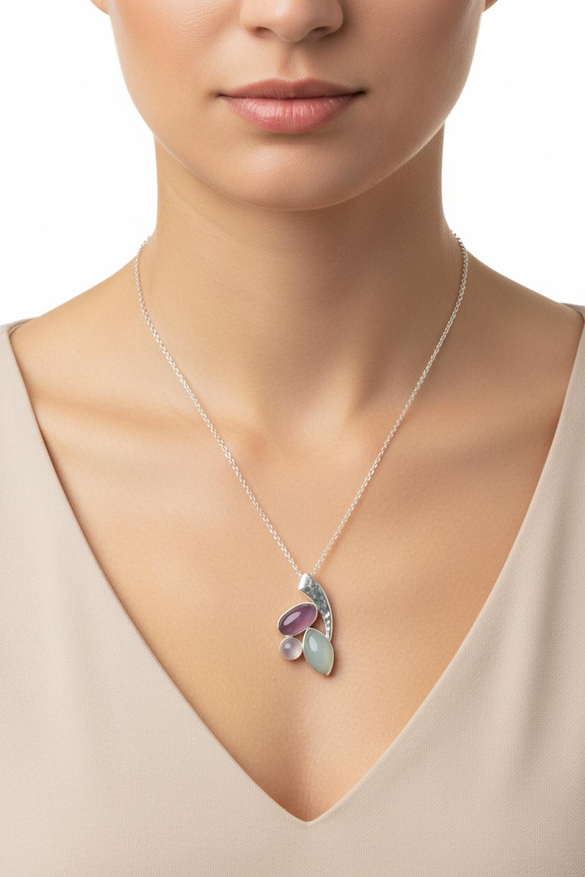 Moonstone Pearl Chalcedony Necklace 925 Silver 34mm Pendant 18 Inch