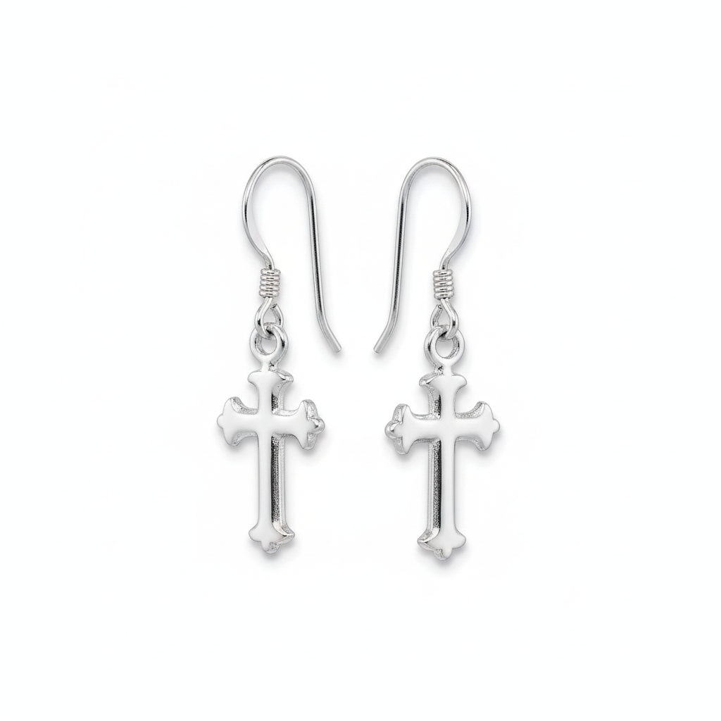 Classic Faith | Sterling Silver Ornate Polished Cross Dangle Earrings