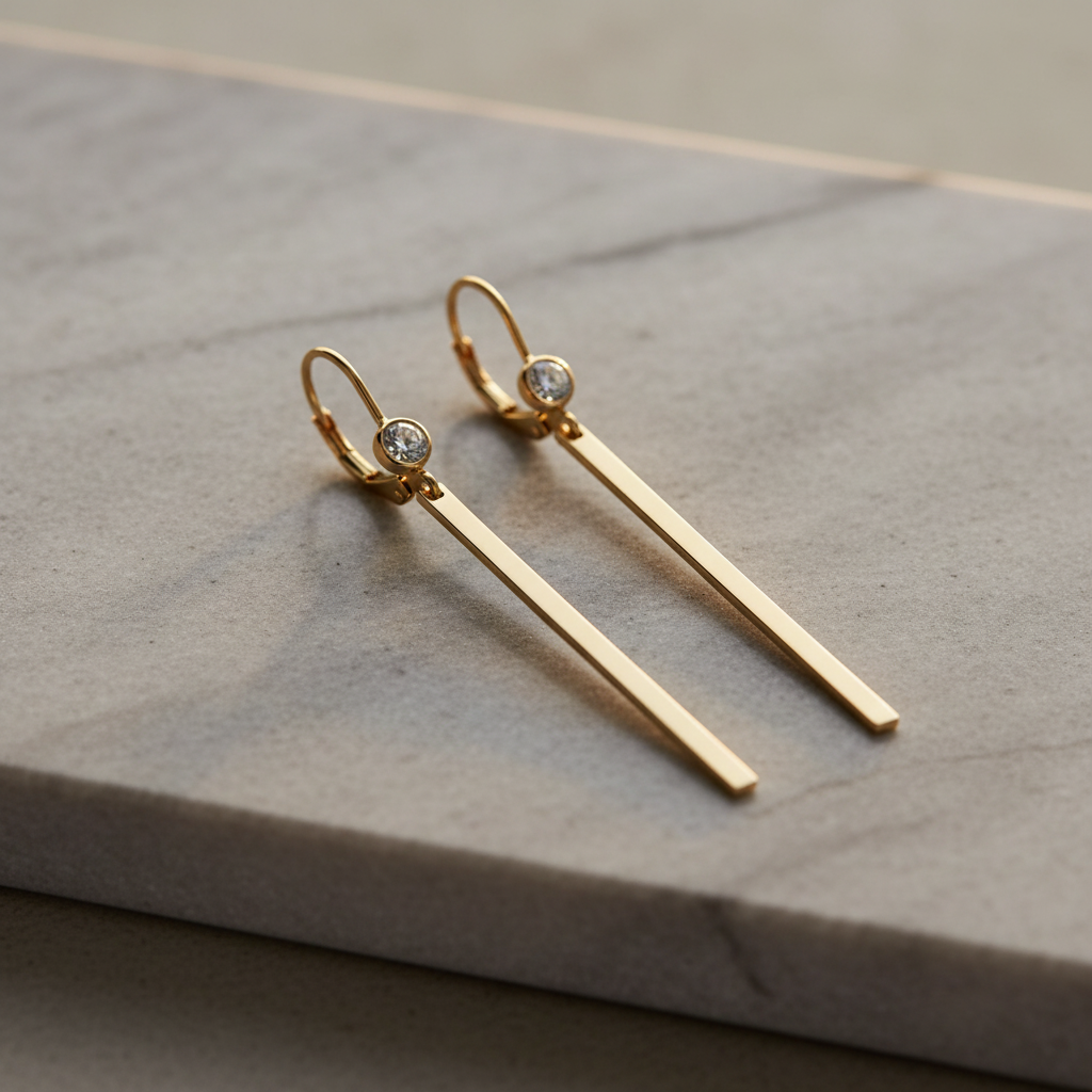 CZ Bar Drop Earrings 14/20 Gold Filled Leverback 4mm CZ 53.5mm