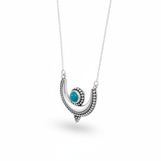 Crescent Moon Necklace - Sterling Silver Oxidized with Turquoise