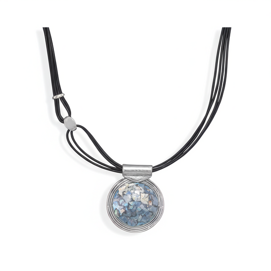 Ancient Roman Glass Necklace - Sterling Silver Black Leather Multi-Strand