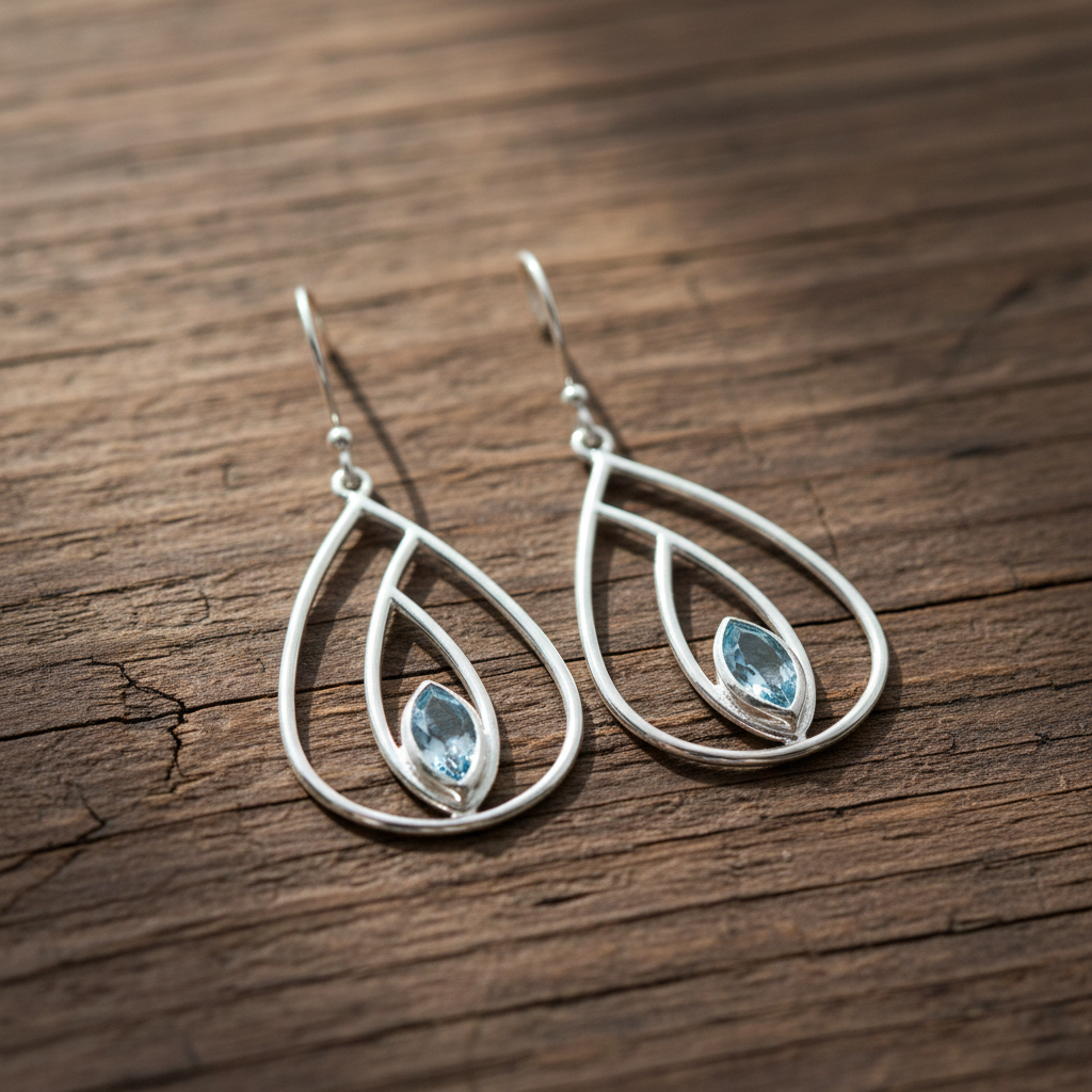 Teardrop Serenity | Polished Sterling Silver Blue Topaz Pear Earrings 43mm
