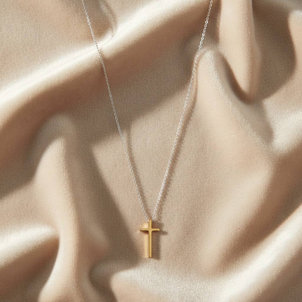 Two Tone Cross Necklace Rhodium 14K Gold 925 Sterling Silver 10.7x20.9mm Italy