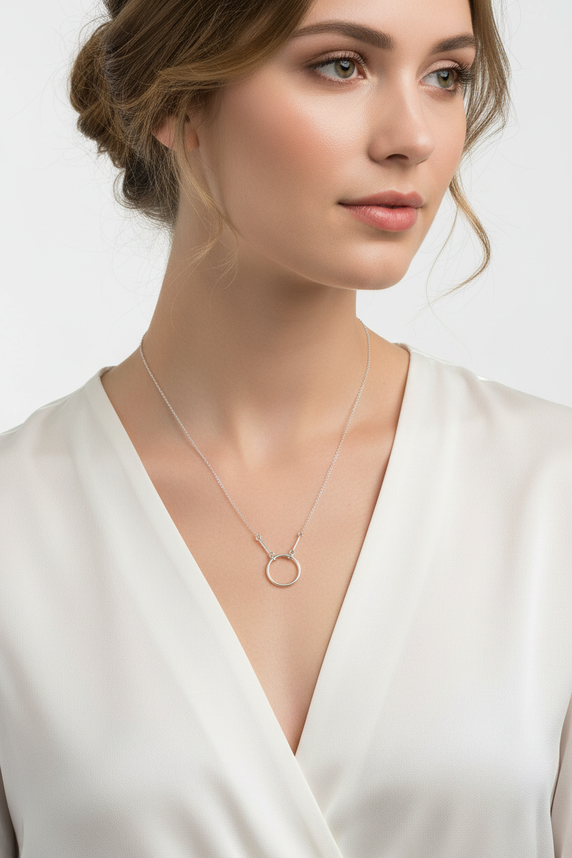 Circle Bar Drop Necklace 925 Sterling Silver Polished 11.5mm 16+2 Inch