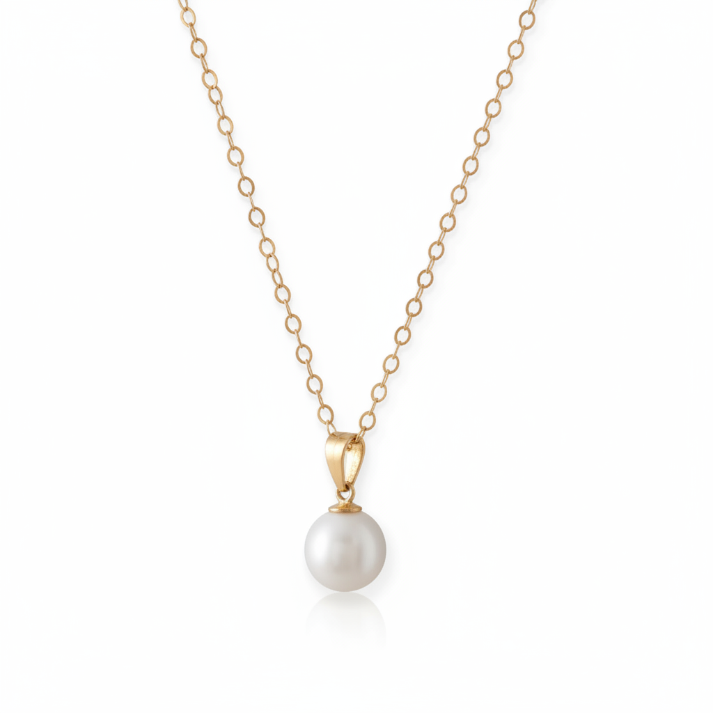 Cultured Freshwater Pearl Pendant Necklace Solid 14K Yellow Gold 7.5mm 16 Inch
