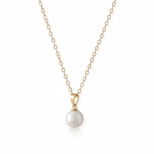 Cultured Freshwater Pearl Pendant Necklace Solid 14K Yellow Gold 7.5mm 16 Inch