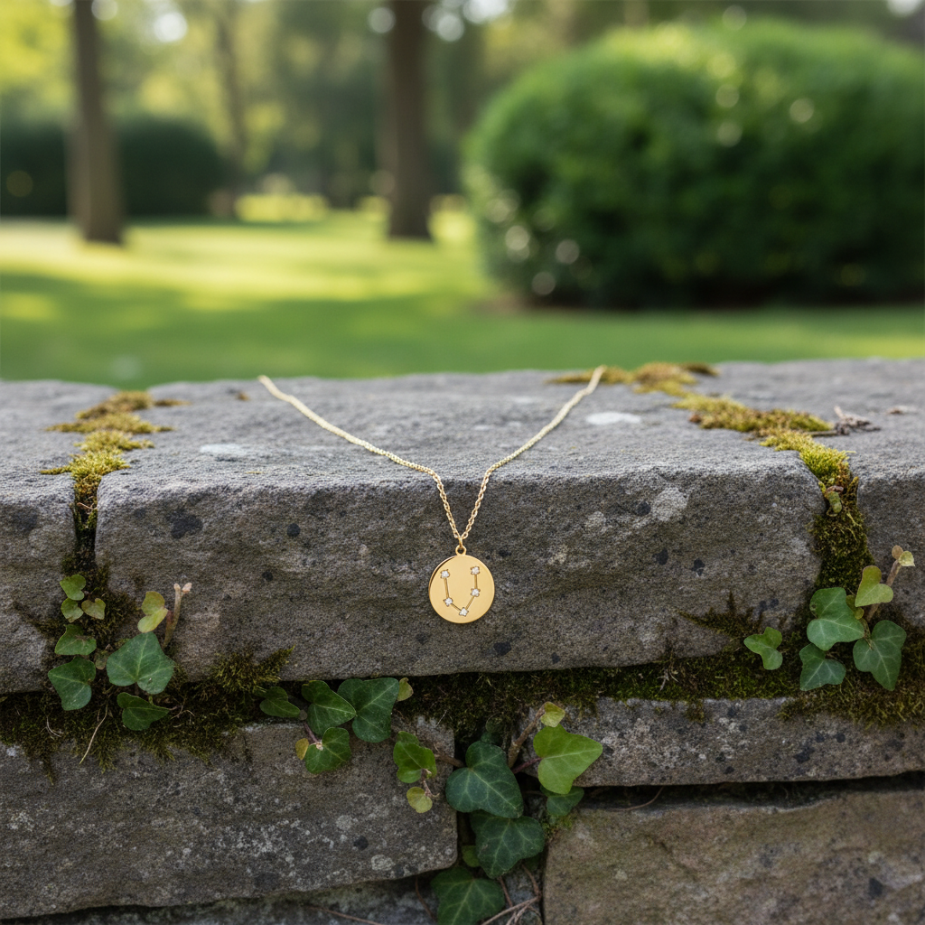 Pisces Zodiac Constellation Necklace, 16 Inch Chain with 2 Inch Extension, Celestial Astrology Coin Pendant