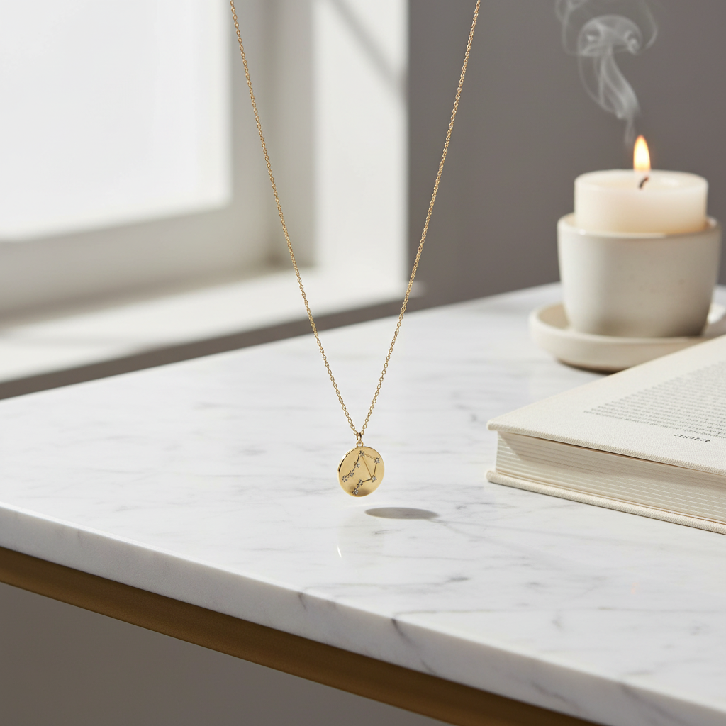 Libra Zodiac Necklace - 14K Gold Plated Sterling Silver Constellation Pendant