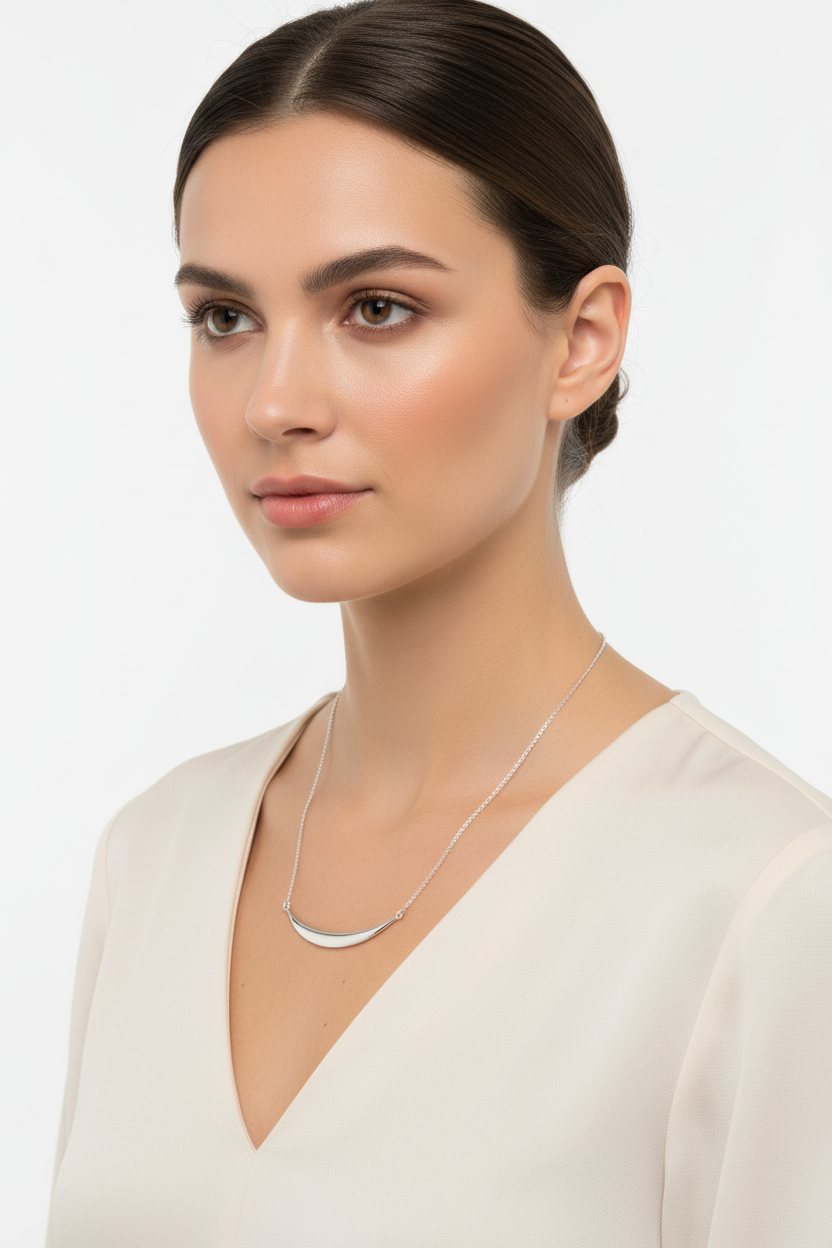 Crescent Necklace 925 Sterling Silver 50mm Adjustable Up To 19.5 Inch