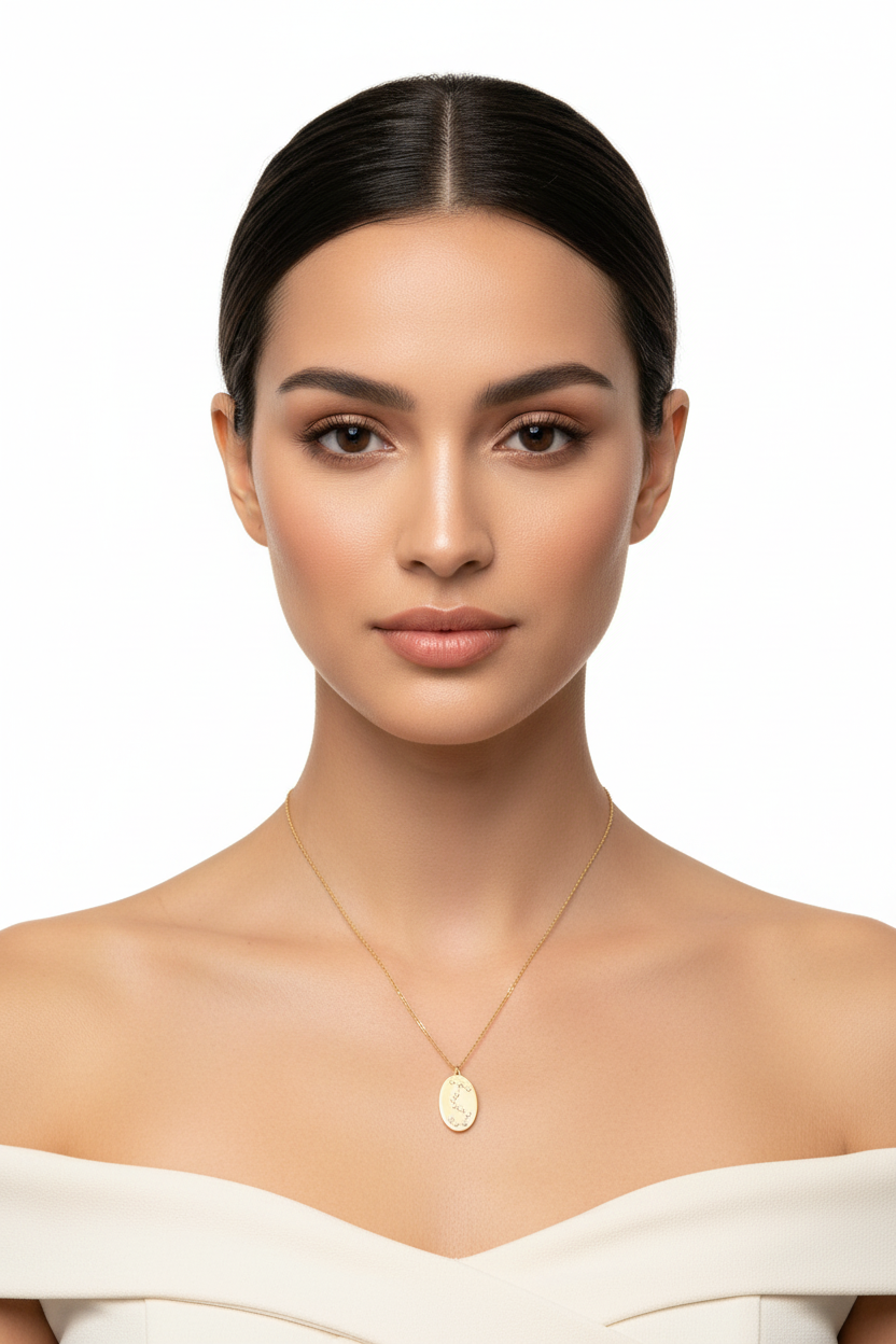 Zodiac Scorpio Constellation Oval Coin Necklace, 16 Inch Chain with 2 Inch Extender