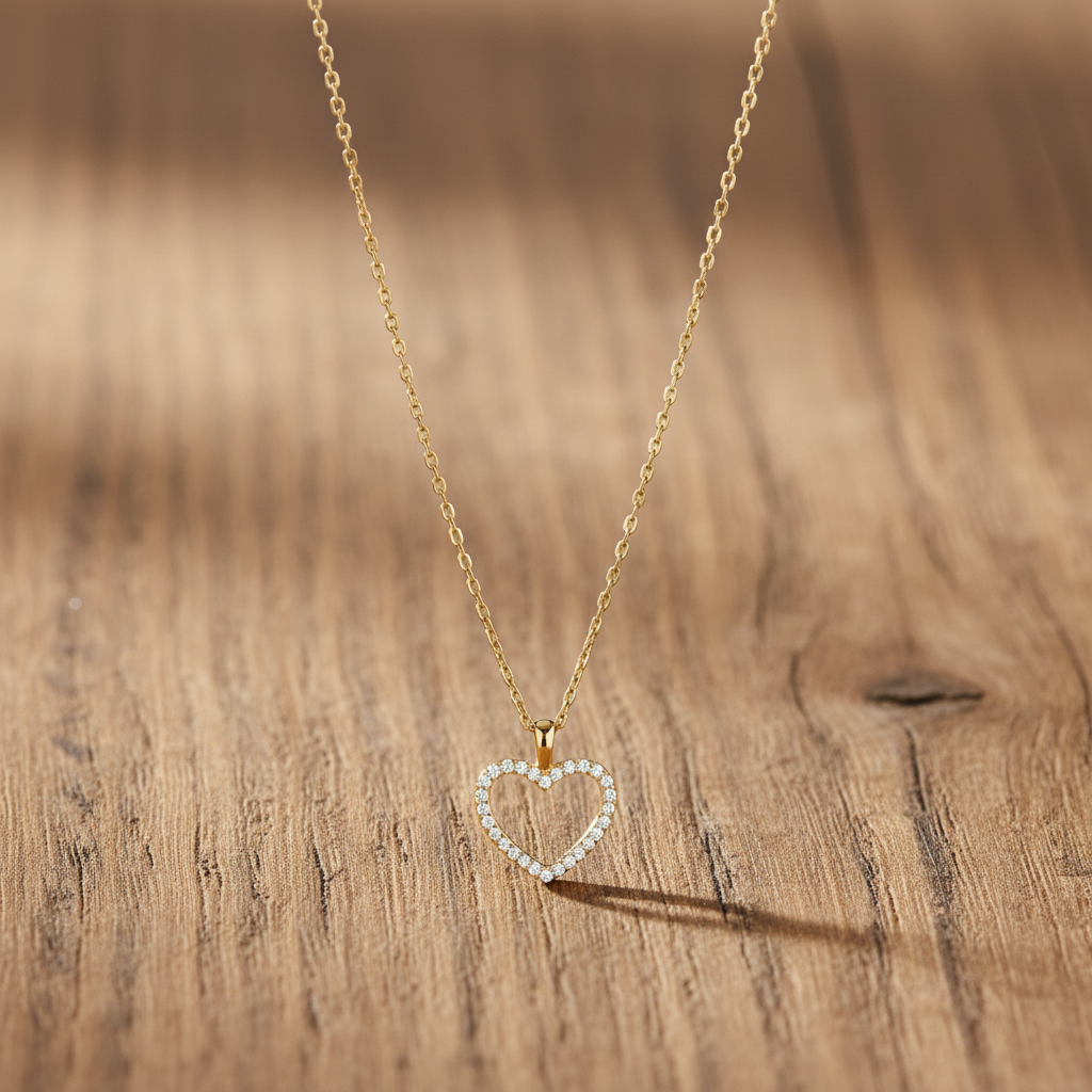 14 Karat Gold Plated Sterling Silver Heart Pendant Necklace with CZ, 16 Inch Chain with 2 Inch Extender, Lobster Clasp