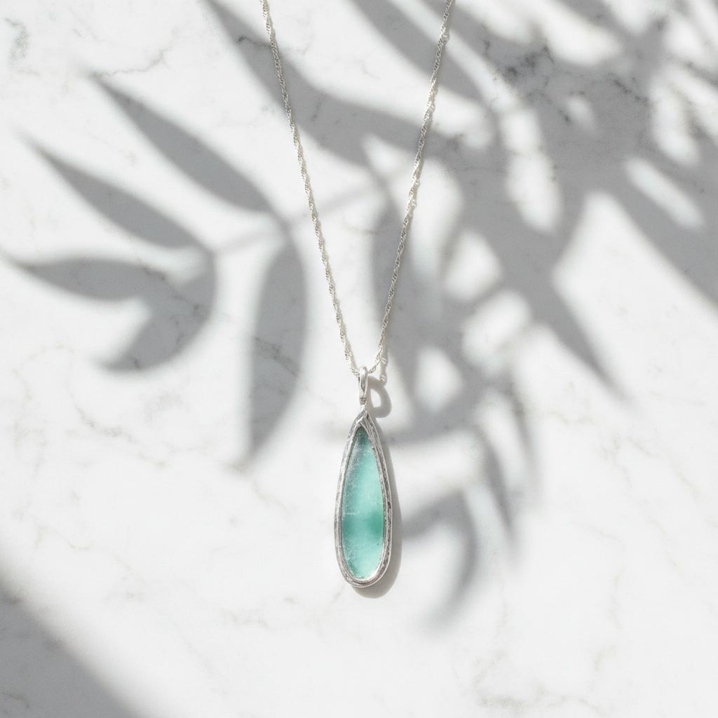 Ancient Roman Glass Pear Drop Necklace 925 Sterling Silver 11.5x45mm 18 Inch