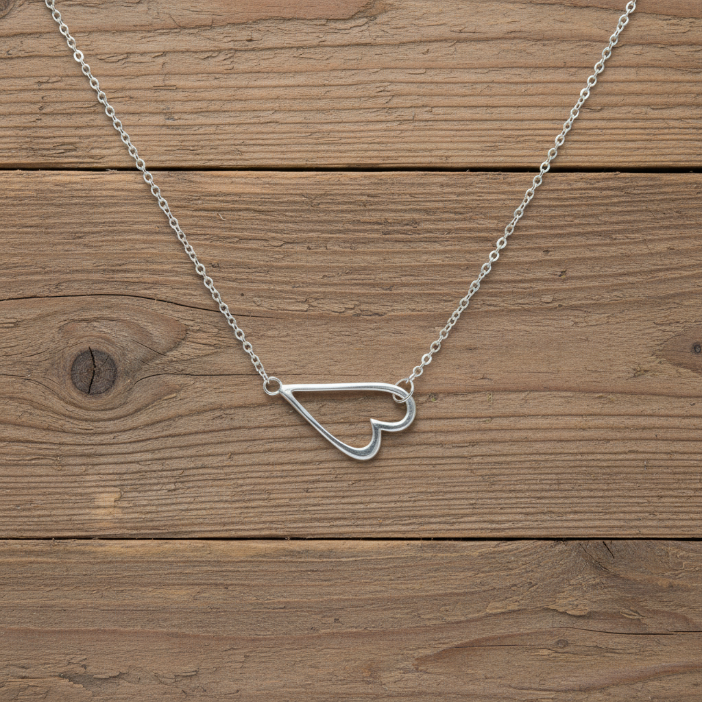 Sideways Heart Necklace Rhodium Plated 925 Sterling Silver 12x18mm 16+2 Inch