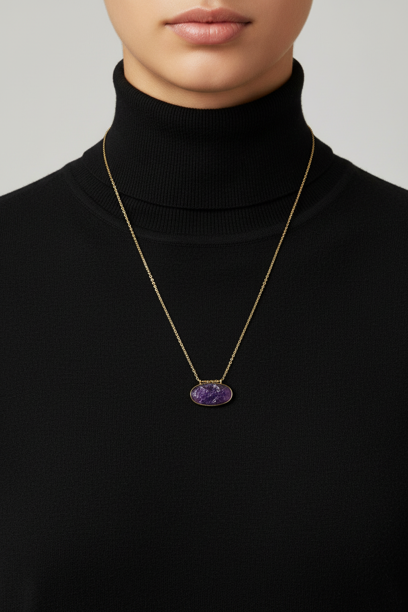 14 Karat Gold Plated Sterling Silver Cable Chain Necklace with Rough Cut Amethyst Slide, 16 Inch with 2 Inch Extension, Lobster Clasp