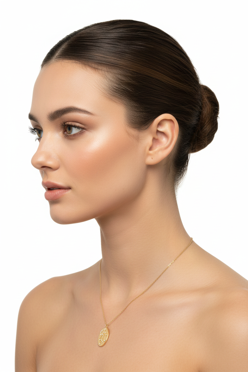 Zodiac Leo Constellation Oval Coin Necklace, 16 Inch Chain with 2 Inch Extender