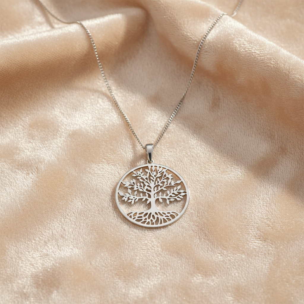 Tree of Life Necklace Rhodium 925 Sterling Silver 35mm Made in Italy 16+2