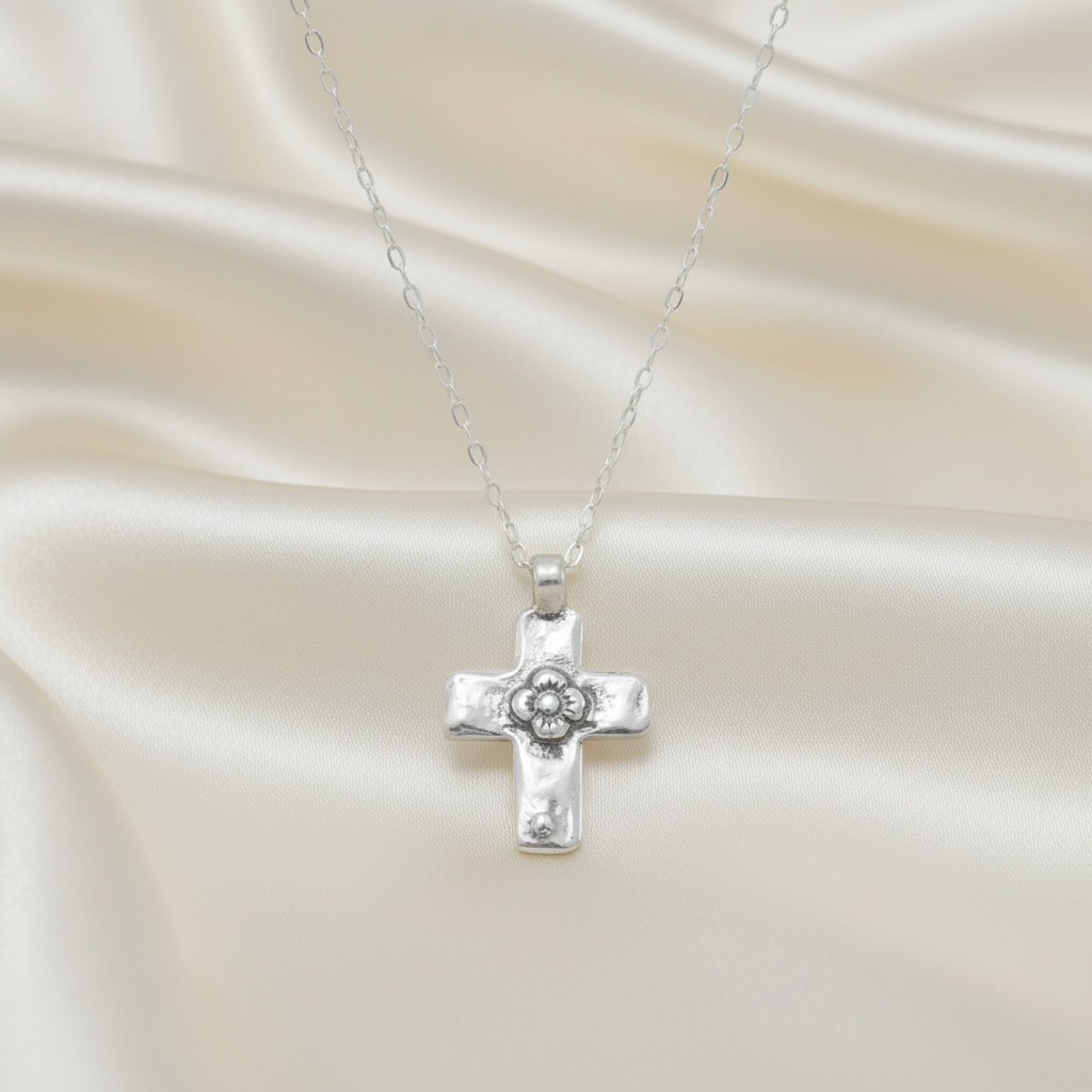 Reversible Cross Necklace - Sterling Silver Pearl Religious Jewelry