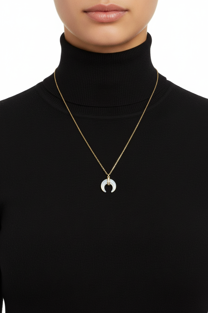 Mother of Pearl Necklace - 14K Gold Plated Sterling Silver Crescent Pendant