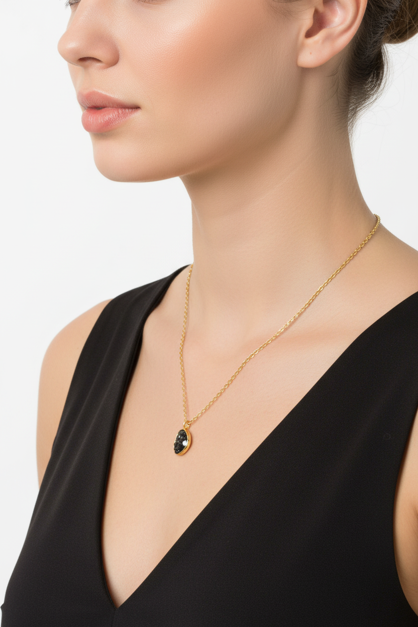 Diamond Chip Necklace 14K Gold Plated 925 Silver Resin Freeform 16+2