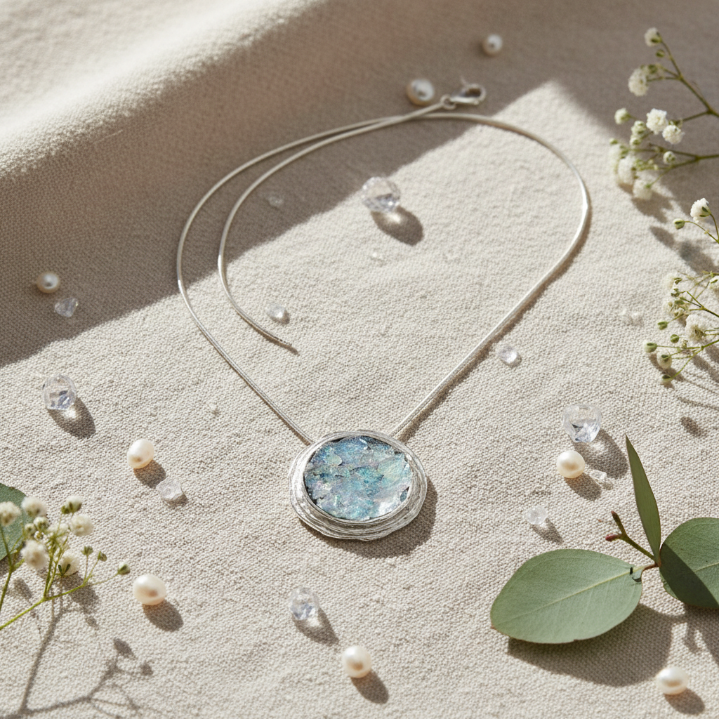 Authentic 2000-Year-Old Roman Glass Pendant - 18" Sterling Silver Chain with Certificate