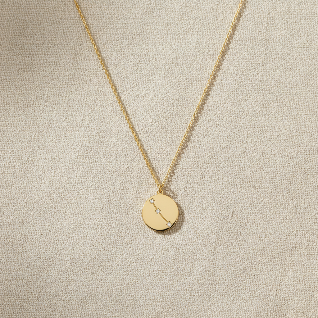 Cosmic Constellations Aries Zodiac Sign Coin Necklace, 16 Inch Chain with 2 Inch Extender, Celestial Jewelry