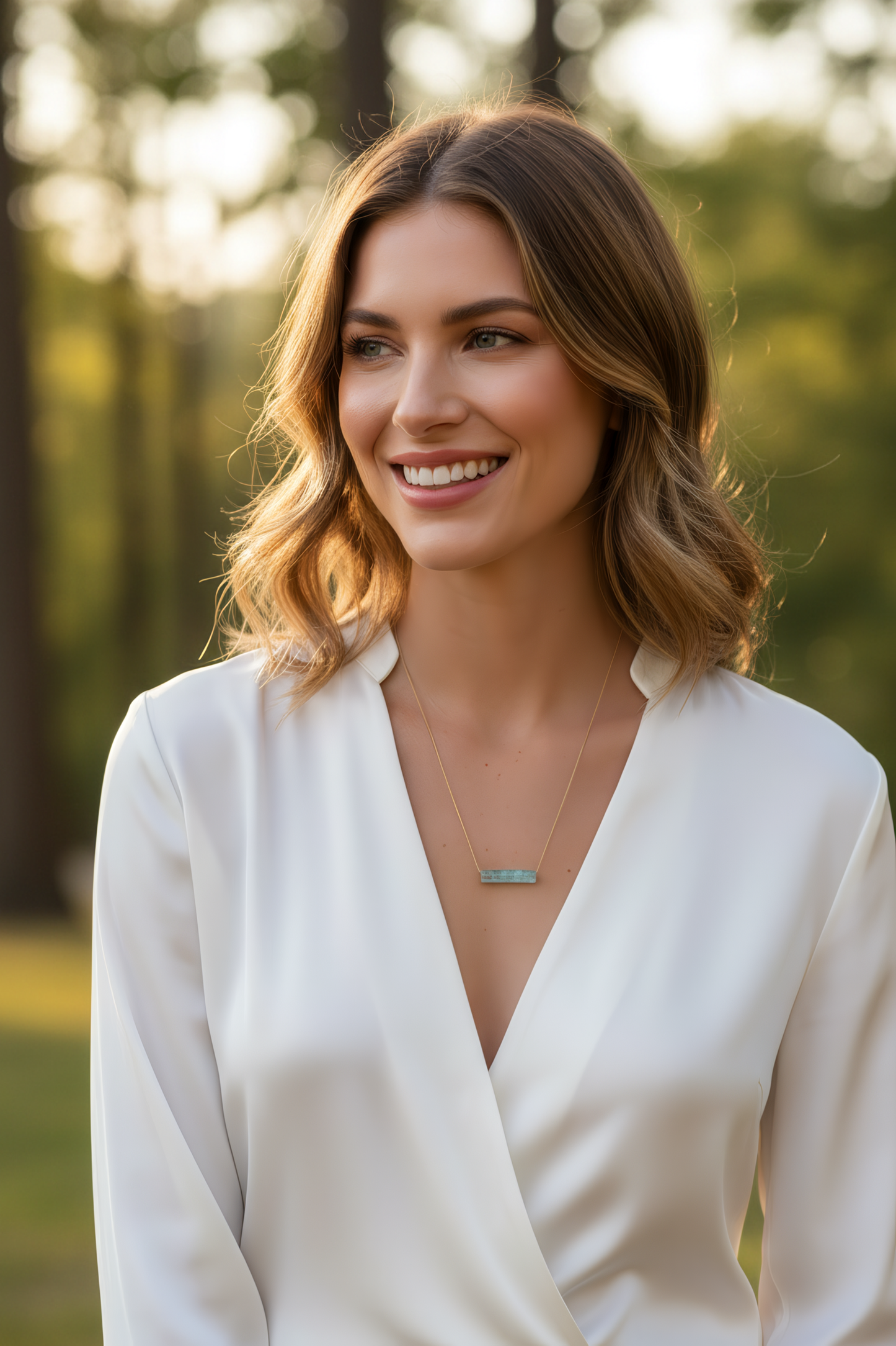 Ancient Roman Glass Necklace - Gold Filled Bar Pendant Historical Vase