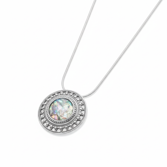 Ancient Roman Glass Necklace - Sterling Silver Rope Edge Design, 16.5" Chain, Certificate Included