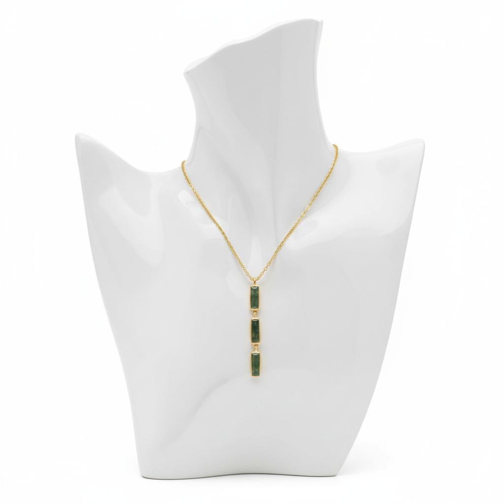 Moss Agate Drop Necklace 14K Gold Plated 925 Silver Baguette 18+2