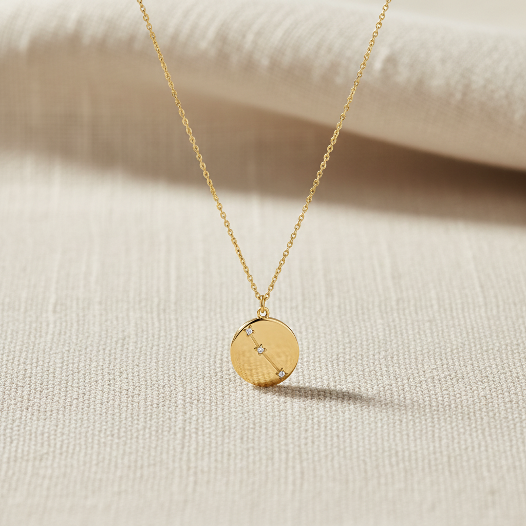 Cosmic Constellations Aries Zodiac Sign Coin Necklace, 16 Inch Chain with 2 Inch Extender, Celestial Jewelry