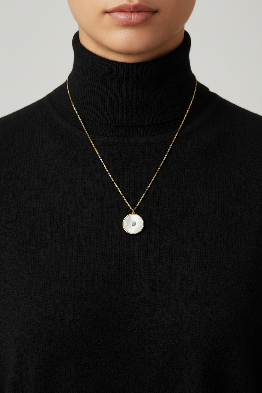 Sterling Silver Reversible Day to Night Necklace, 14K Gold Plated, Black Onyx and Mother of Pearl with CZ, 20 Inch Chain
