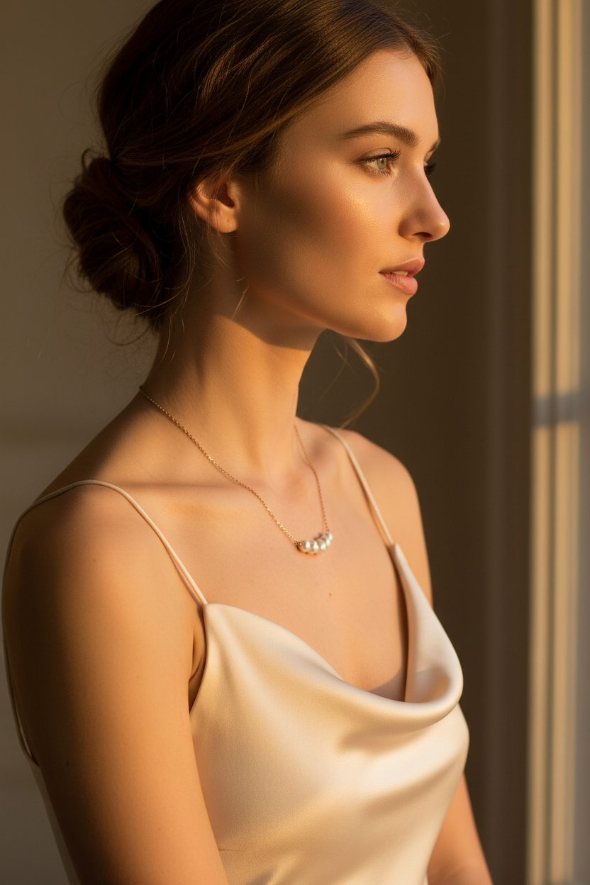 14 Karat Gold Pearl Bar Necklace, 16 Inch Cable Chain, 5 Cultured Freshwater Pearls, Spring Ring Closure, Yellow Gold