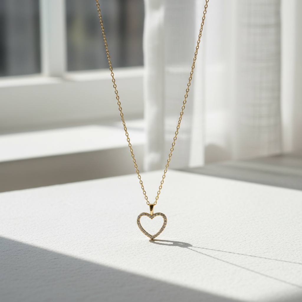 14 Karat Gold Plated Sterling Silver Heart Pendant Necklace with CZ, 16 Inch Chain with 2 Inch Extender, Lobster Clasp
