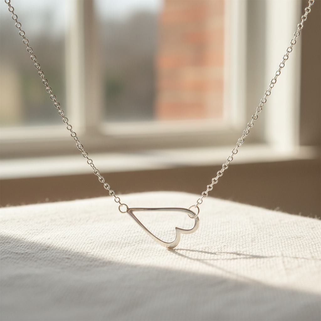 Sideways Heart Necklace Rhodium Plated 925 Sterling Silver 12x18mm 16+2 Inch