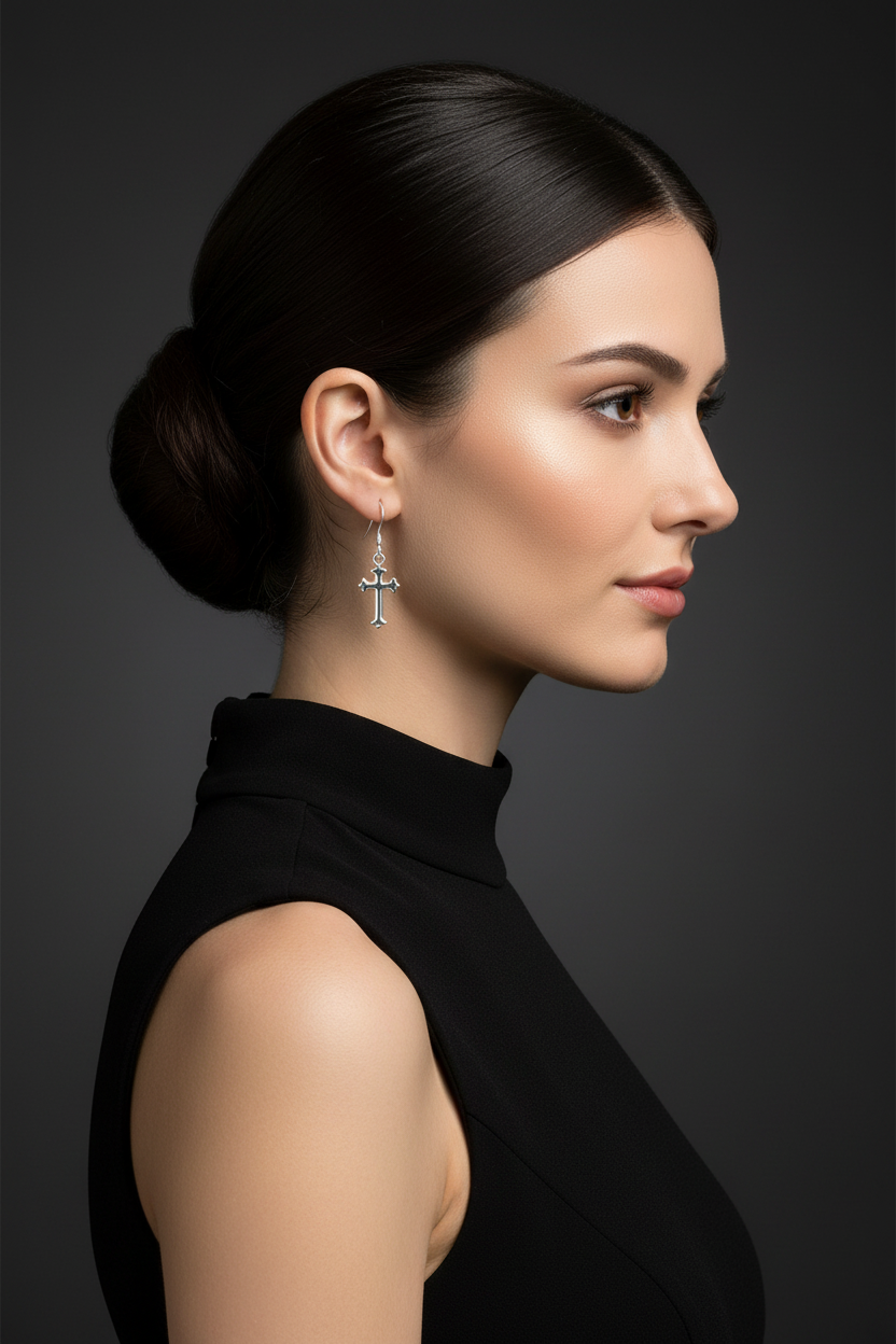Classic Faith | Sterling Silver Ornate Polished Cross Dangle Earrings