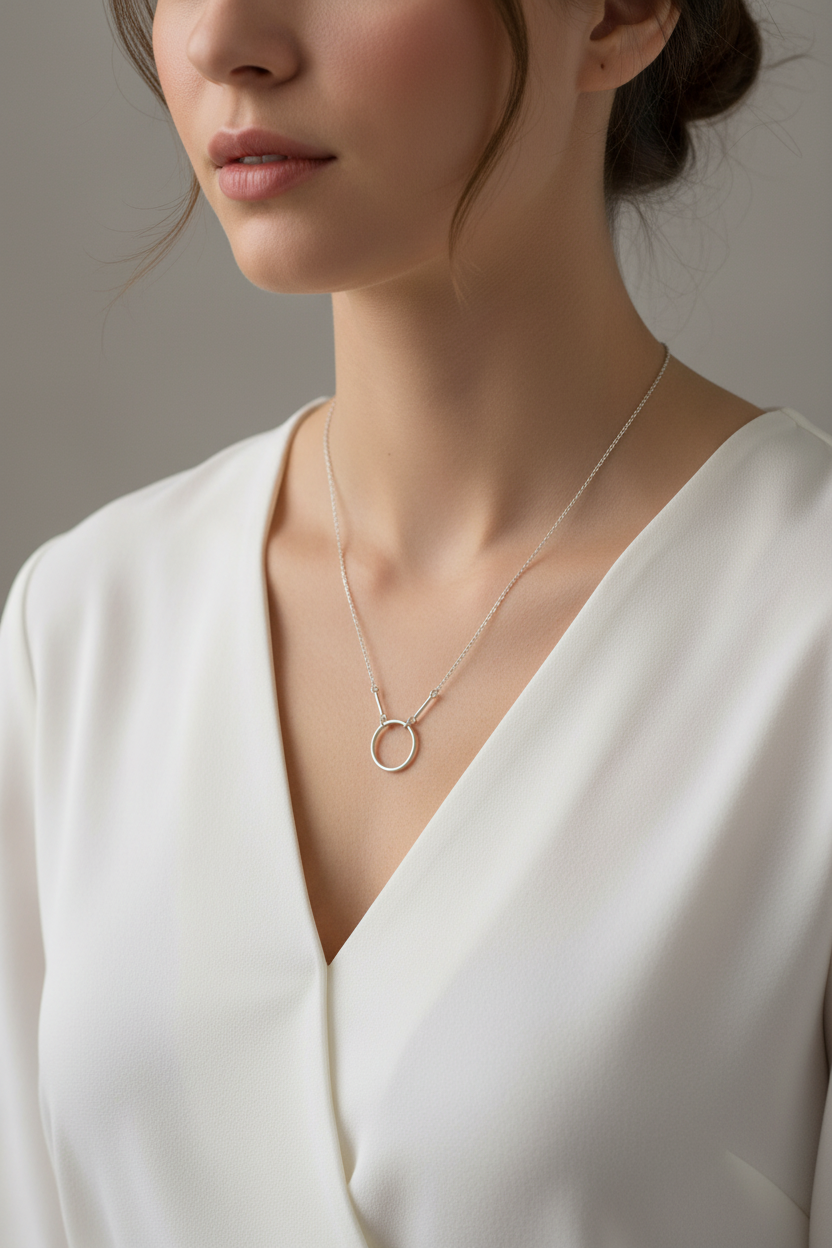 Circle Bar Drop Necklace 925 Sterling Silver Polished 11.5mm 16+2 Inch