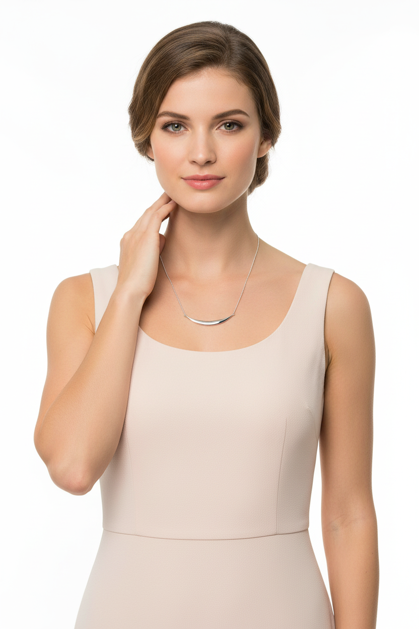 Crescent Necklace 925 Sterling Silver 50mm Adjustable Up To 19.5 Inch
