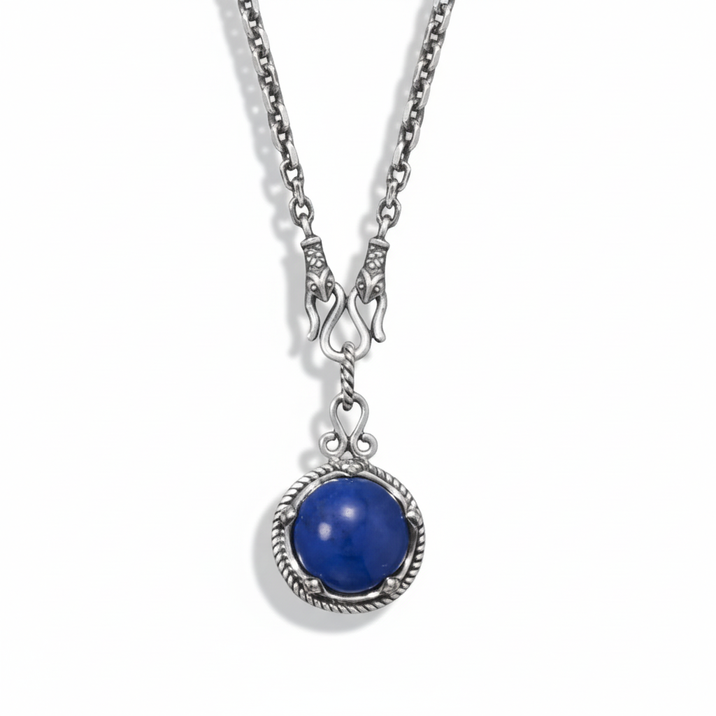 Reversible Necklace - Sterling Silver Lapis and Rainbow Moonstone Pendant
