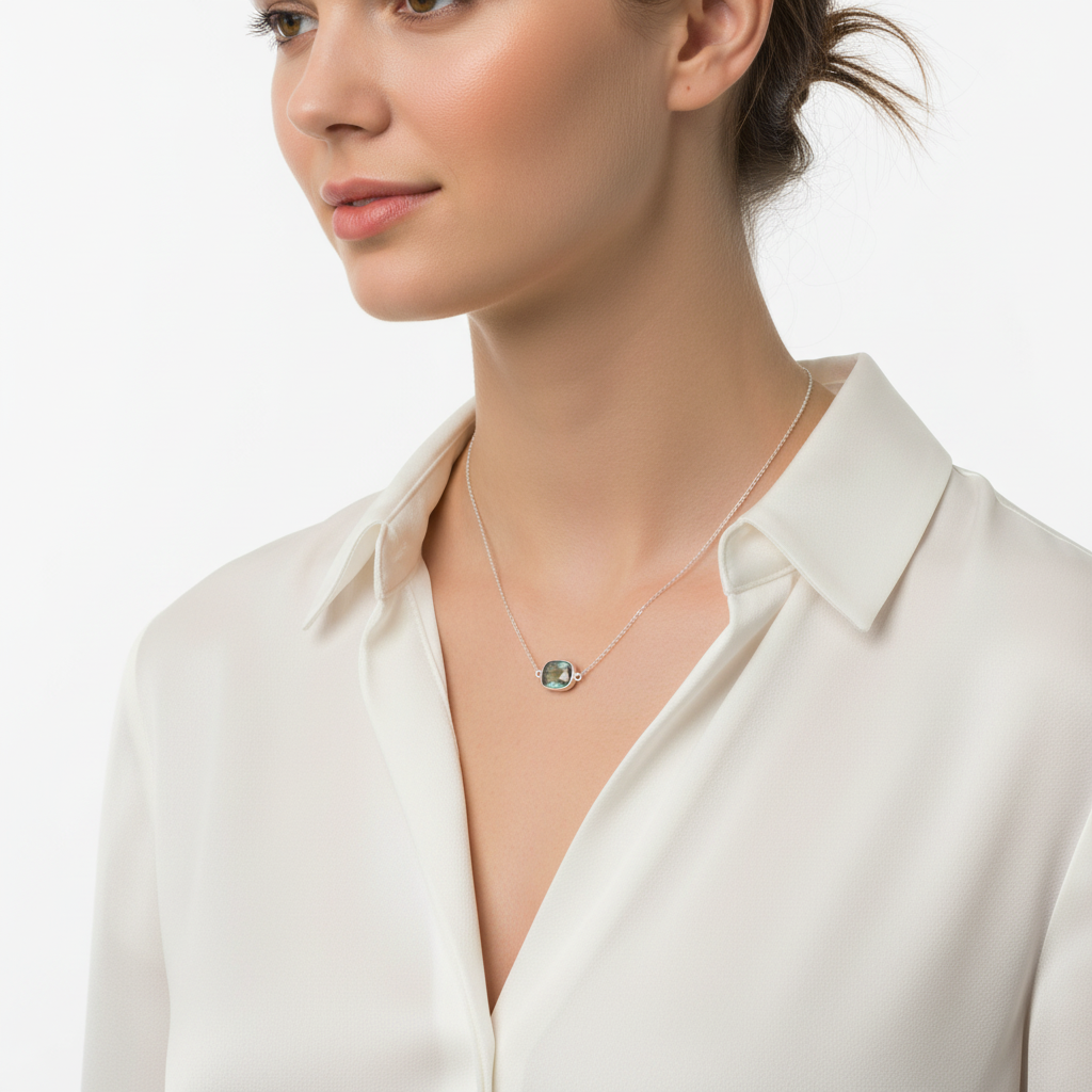 Faceted Labradorite Necklace 925 Sterling Silver 10.5x13mm 16+2 Inch