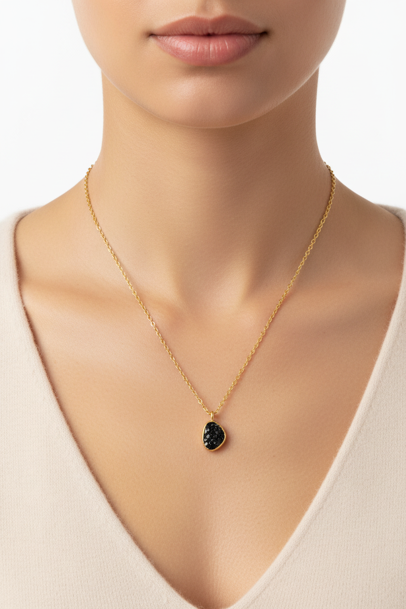 Diamond Chip Necklace 14K Gold Plated 925 Silver Resin Freeform 16+2