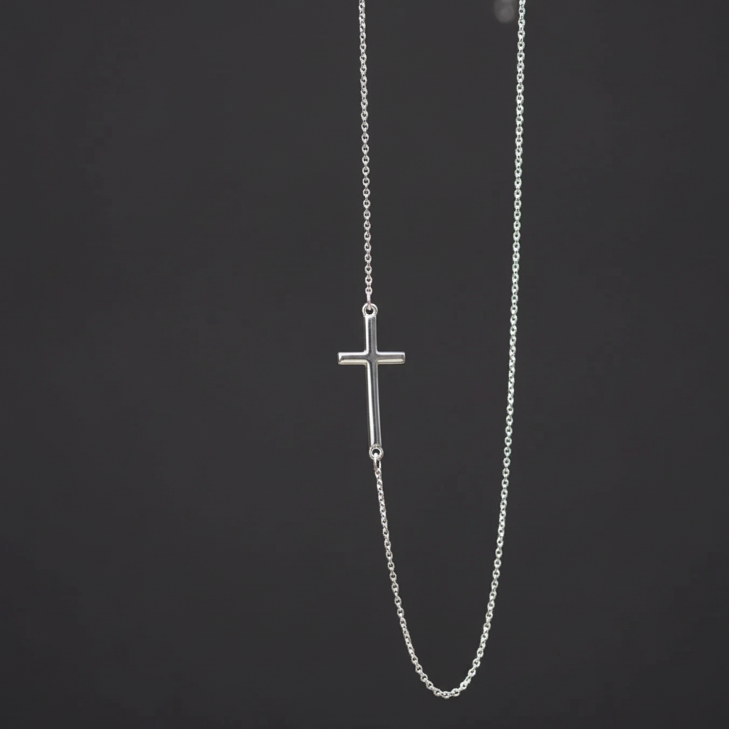 Off Center Cross Necklace 925 Sterling Silver 10.5x23.5mm 16+2 Inch