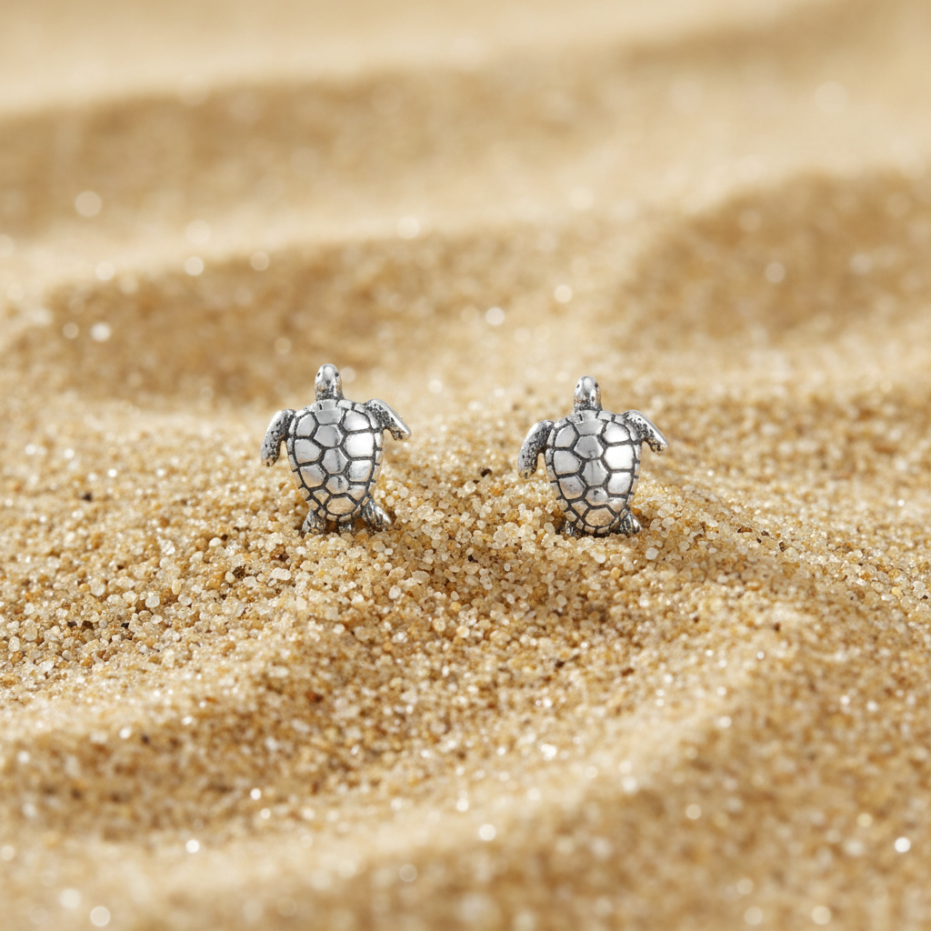 Ancient Voyager Collection | Oxidized Silver Sea Turtle Studs 9.6x11.4mm